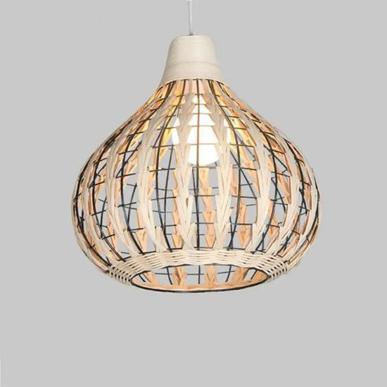 Lampe Bambou Marron Foncé Rattan Beige Luminaire Chambre