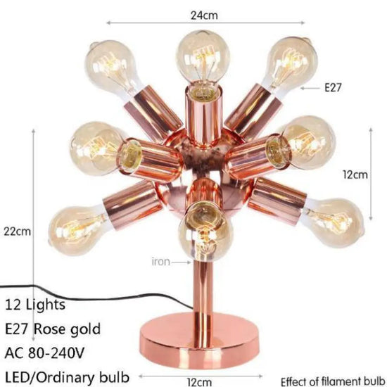 Lampe Design Led Multi-Ampoules Rose Gold 12 Lampes Luminaire Chambre