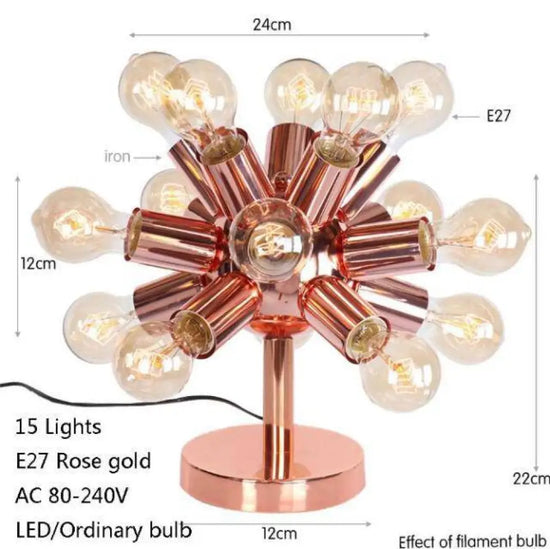 Lampe Design Led Multi-Ampoules Rose Gold 15 Lampes Luminaire Chambre