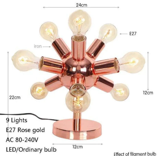 Lampe Design Led Multi-Ampoules Rose Gold 9 Lampes Luminaire Chambre