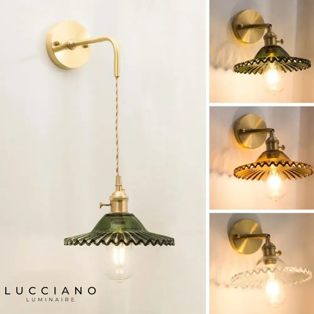 Lanterne murale applique couloir lumière acier laiton verre clair E27