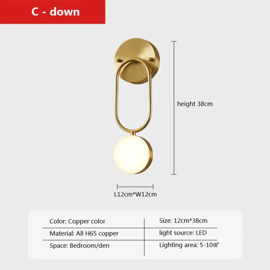 Led Cuivre Murale Design Scandinave Chic C Vers Le Bas Applique Chambre