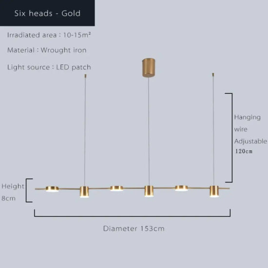 Led Métal Ainoa - Lustre Moderne 6 Lampes Doré / 220V Froide Luminaire Doré