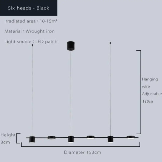 Led Métal Ainoa - Lustre Moderne 6 Lampes Noir / 220V Chaude Luminaire Doré