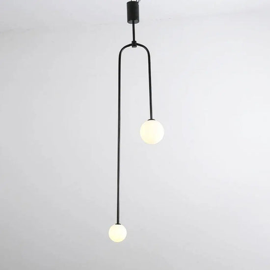 Led Suspension Fly Double Boule Verre Noir Luminaire Doré