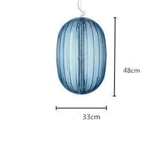 Led Suspension Verre Coloré Design 33 X 48Cm / Bleu Luminaire Chambre