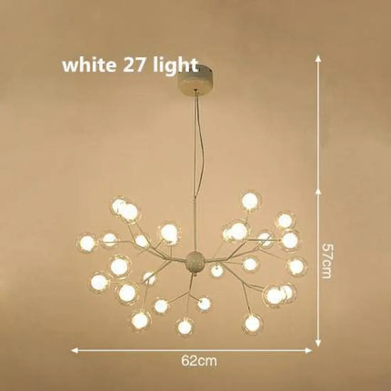 Lustre Arbre Branches Boules Verre Led Blanc - 27 Lampes Luminaire Doré
