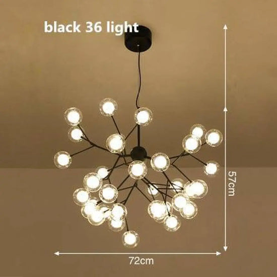 Lustre Arbre Branches Boules Verre Led Noir - 36 Lampes Luminaire Doré