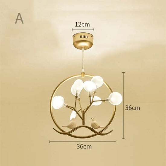 Lustre Arbre Et Oiseaux Moderne A - Doré Chaude Luminaire Chambre