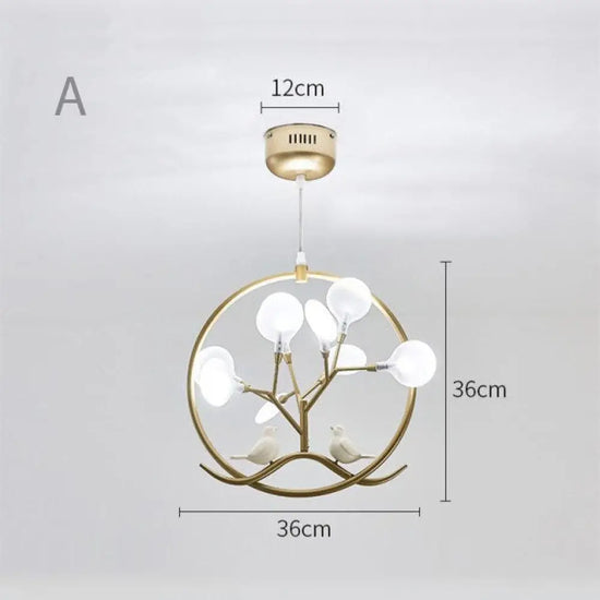 Lustre Arbre Et Oiseaux Moderne A - Doré Froide Luminaire Chambre