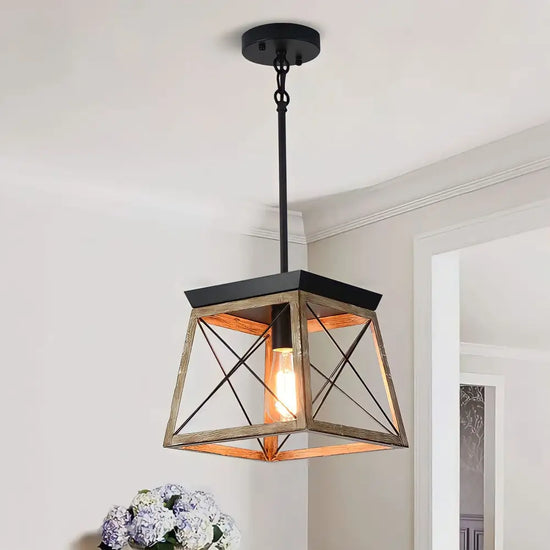Lustre Bois Et Métal Noir