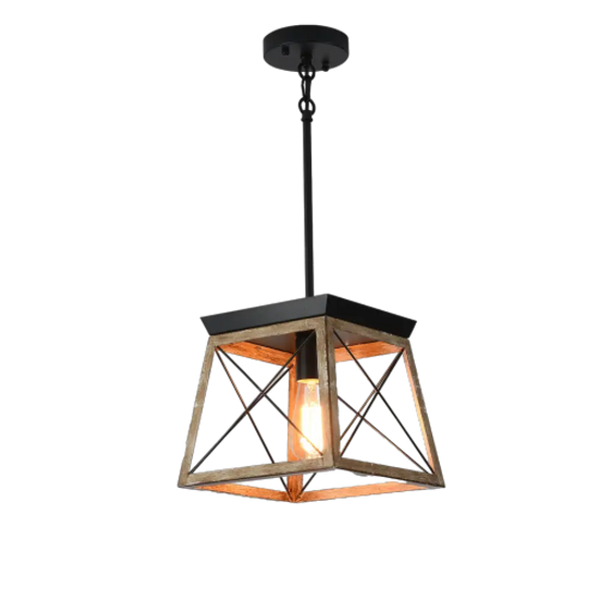 Lustre Bois Et Métal Noir