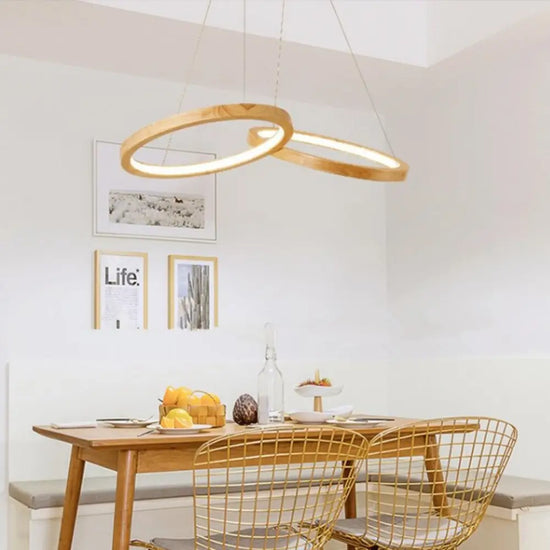 Lustre Cercle Led Bois Botimi Luminaire Chambre