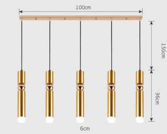 Lustre Chromé Led Cylindrique Simplicity A - 5 Lampes Base Rectangle / Chaude Luminaire Doré
