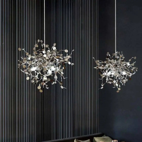 Lustre Design Arbre Chromé Feuilles Luminaire Chambre