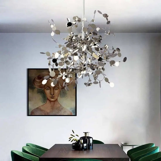 Lustre Design Arbre Chromé Feuilles Luminaire Chambre