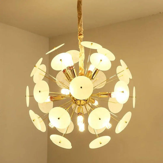 Lustre Doré Plaques Rondes Fumées Luminaire