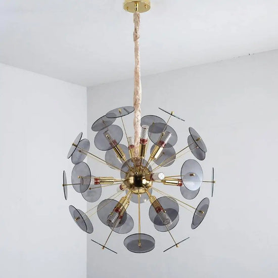 Lustre Doré Plaques Rondes Fumées Luminaire