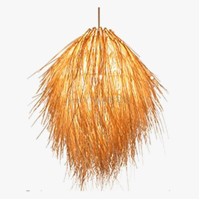 rattan woven bamboo straw hat chandelier pastoral room decor lamp