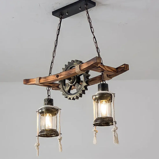 Lustre Industriel Avec Poulie Bois