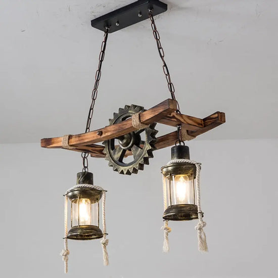 Lustre Industriel Avec Poulie Bois