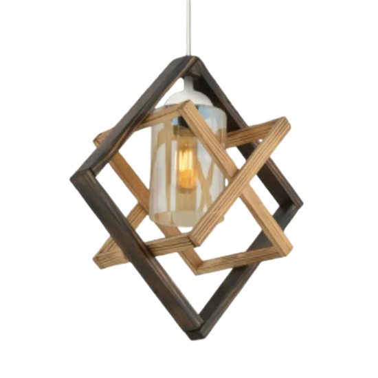Lustre Industriel Noir Et Bois