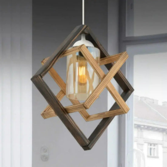 Lustre industriel noir et bois