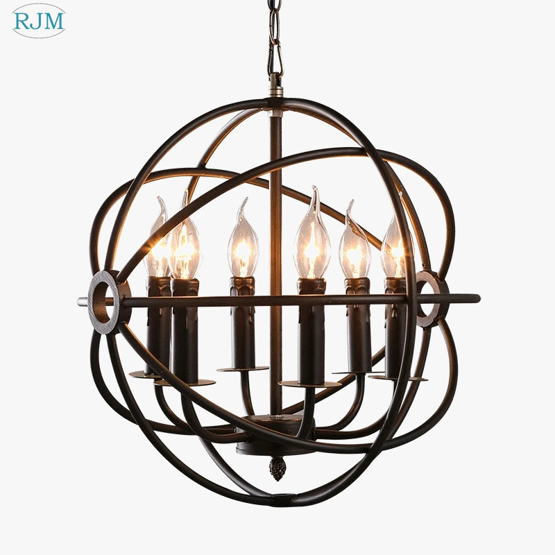 lustre industriel vintage américain avec cages rondes pour éclairage décoratif