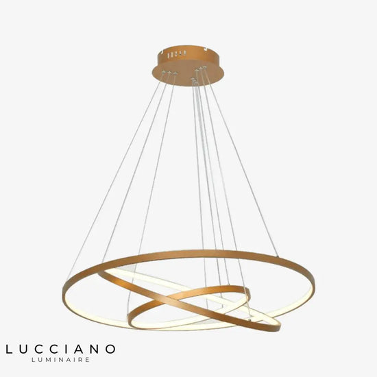 Lustre Led Anneaux Imbriqués Suspendus Luminaire Doré
