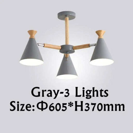 Lustre Led Bois Métal Coloré 3 Lampes / Gris Luminaire Chambre