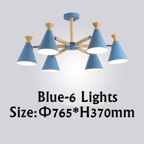 Lustre Led Bois Métal Coloré 6 Lampes / Bleu Luminaire Chambre