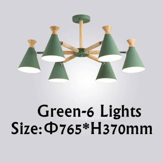 Lustre Led Bois Métal Coloré 6 Lampes / Vert Luminaire Chambre