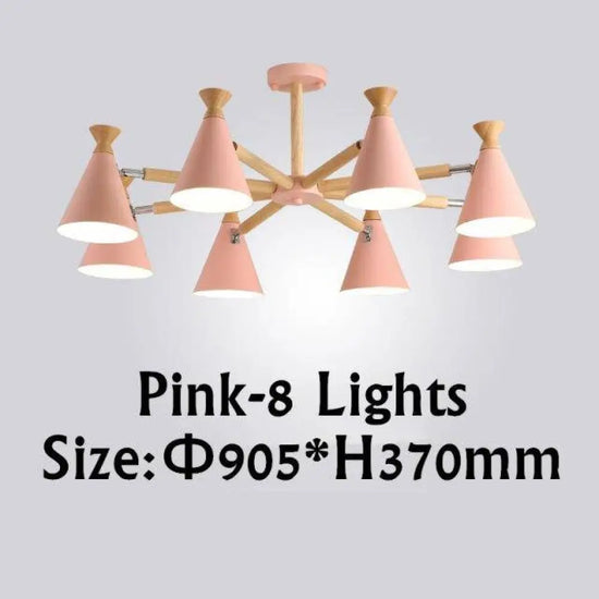 Lustre Led Bois Métal Coloré 8 Lampes / Rose Luminaire Chambre