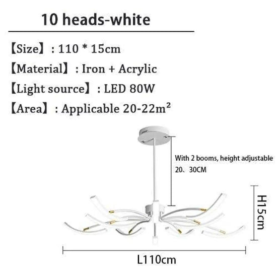 Lustre Led Design Métal Tiges Kyio Blanc - 10 Lampes / Froide Luminaire Chambre