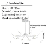Lustre Led Design Métal Tiges Kyio Blanc - 8 Lampes / Froide Luminaire Chambre