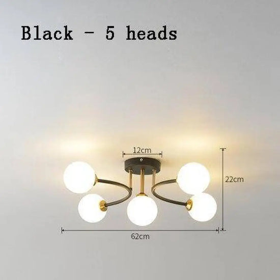 Lustre Led Design Métal Verre Innovant Noir / 5 Lampes Luminaire Chambre