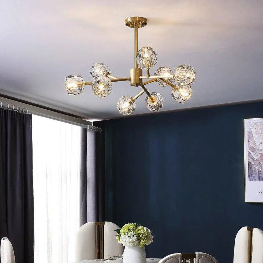 Lustre LED doré boule cristal design