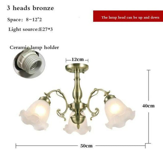 Lustre Led Fleurs Abat-Jour 3 Lampes - Bronze Luminaire Chambre