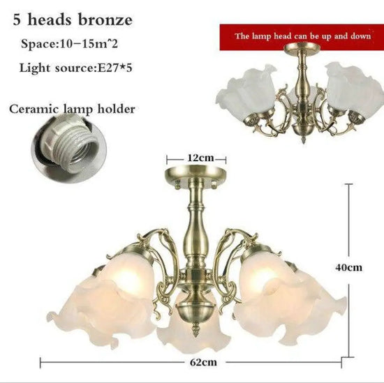 Lustre Led Fleurs Abat-Jour 5 Lampes - Bronze Luminaire Chambre
