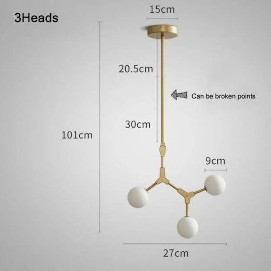 Lustre Led Métal Doré Et Verre Loft 3 Lampes Luminaire Doré