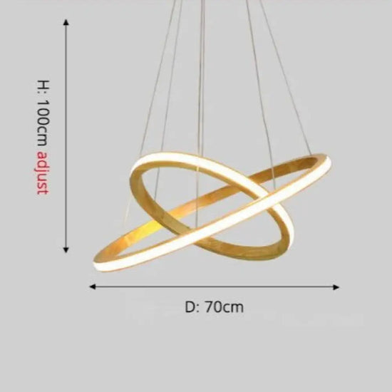 Lustre Led Moderne Anneaux Bois Ibarne 2 - 50X70 Cm / Chaude Luminaire Chambre