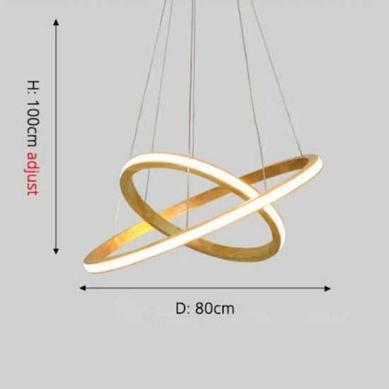 Lustre Led Moderne Anneaux Bois Ibarne 2 - 60X80 Cm / Chaude Luminaire Chambre