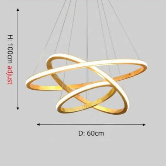 Lustre Led Moderne Anneaux Bois Ibarne 3 - 20X40X60 Cm / Froide Luminaire Chambre