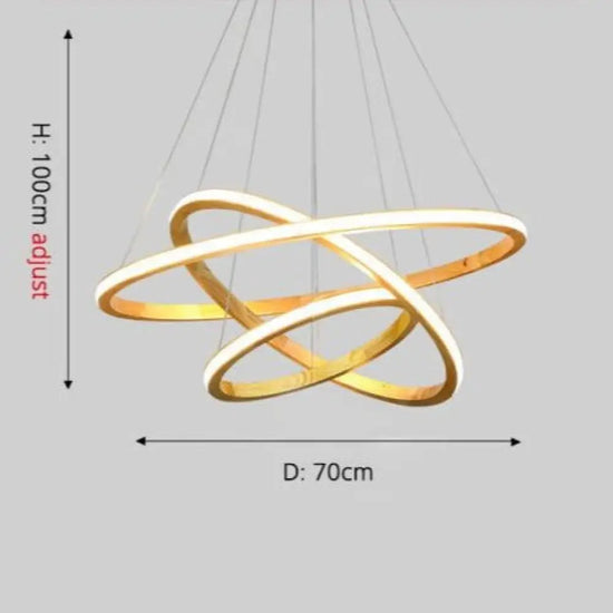Lustre Led Moderne Anneaux Bois Ibarne 3 - 30X50X70 Cm / Chaude Luminaire Chambre