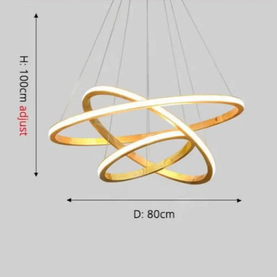 Lustre Led Moderne Anneaux Bois Ibarne 3 - 40X60X80 Cm / Chaude Luminaire Chambre