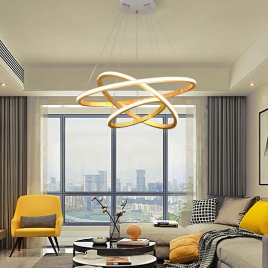 Lustre Led Moderne Anneaux Bois Ibarne Luminaire Chambre