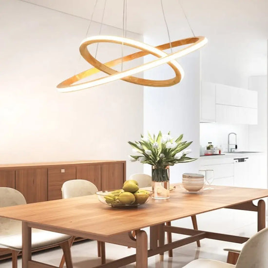Lustre Led Moderne Anneaux Bois Ibarne Luminaire Chambre