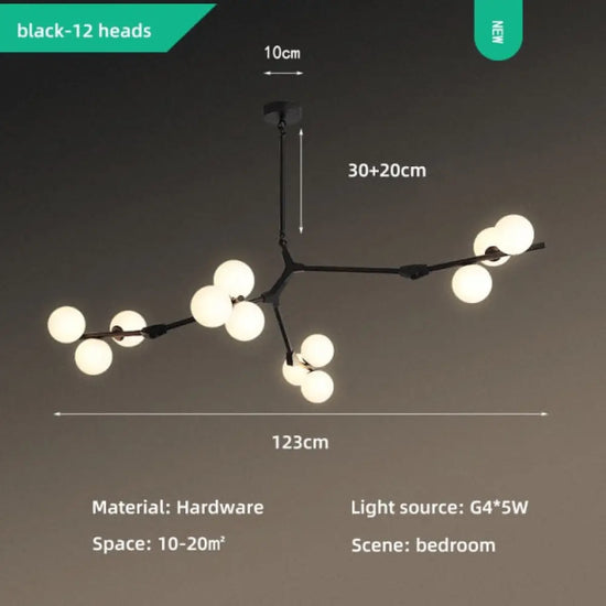 Lustre Led Moderne Branche Colorée Noir - 12 Lampes / Chaude Luminaire Chambre