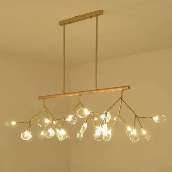 Lustre Led Moderne Branches Bois Doré Luminaire Doré