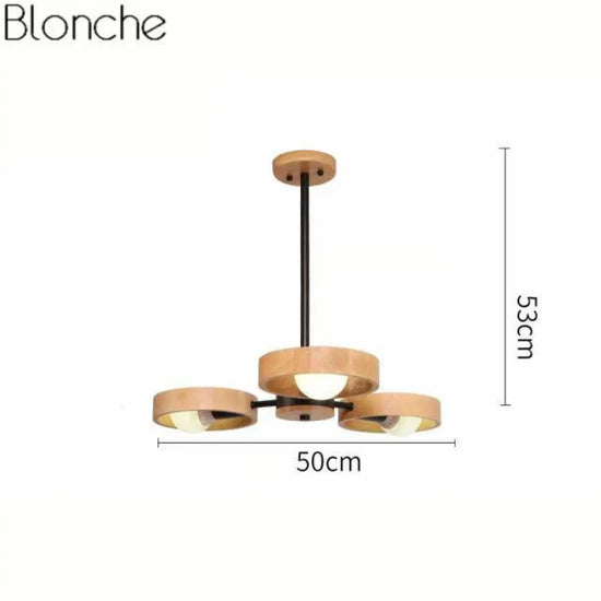 Lustre Led Moderne Disque Bois Japan Noir / 3 Lampes Luminaire Chambre